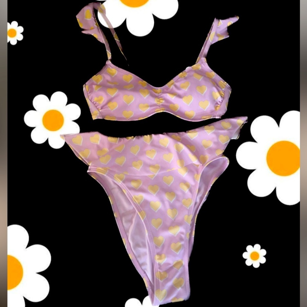 Purple with yellow heart design high waist bikini from Stoney Clover Lane